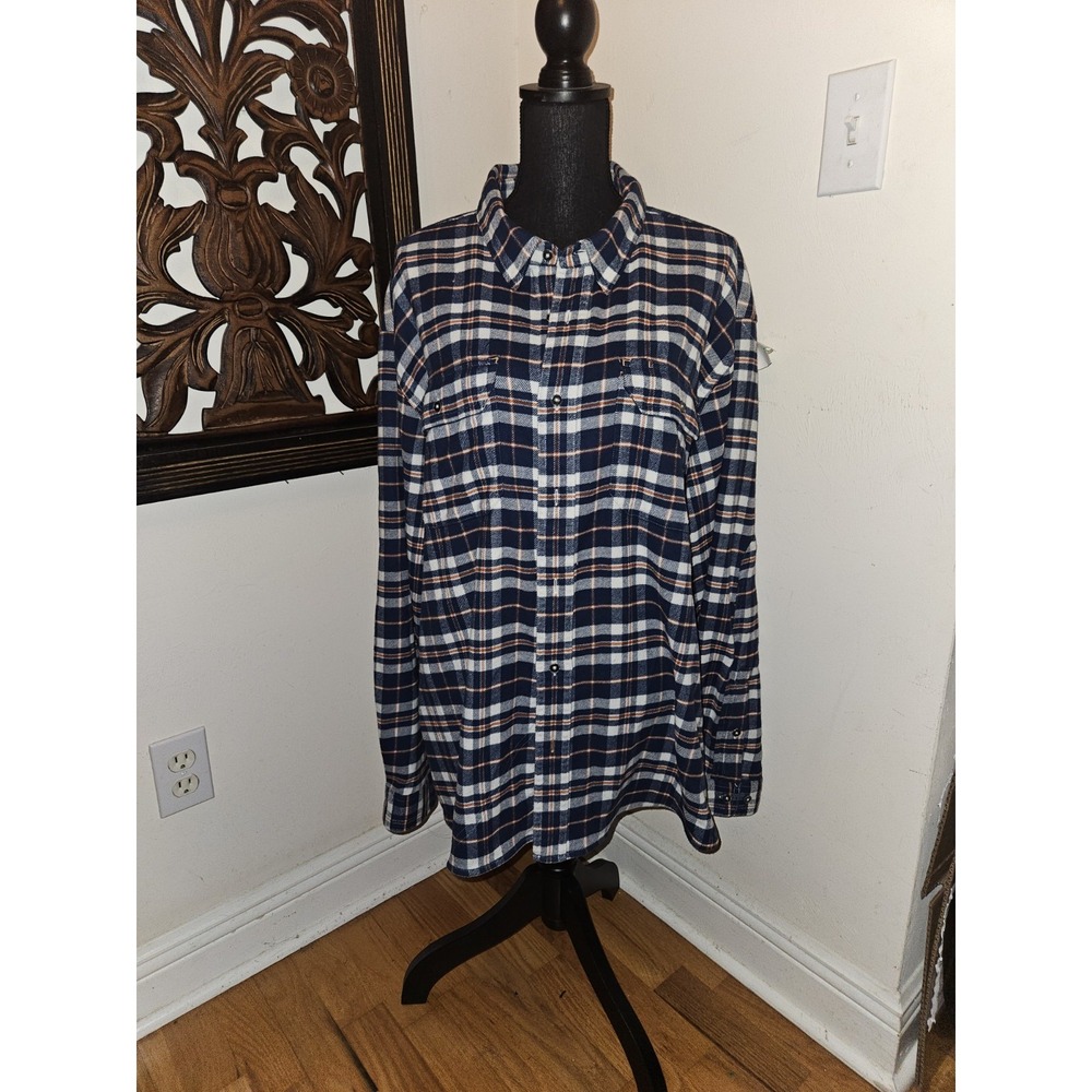 Orvis Men's Plaid Flannel Cotton Blend Button-Up Shirt Blue XXL Pockets